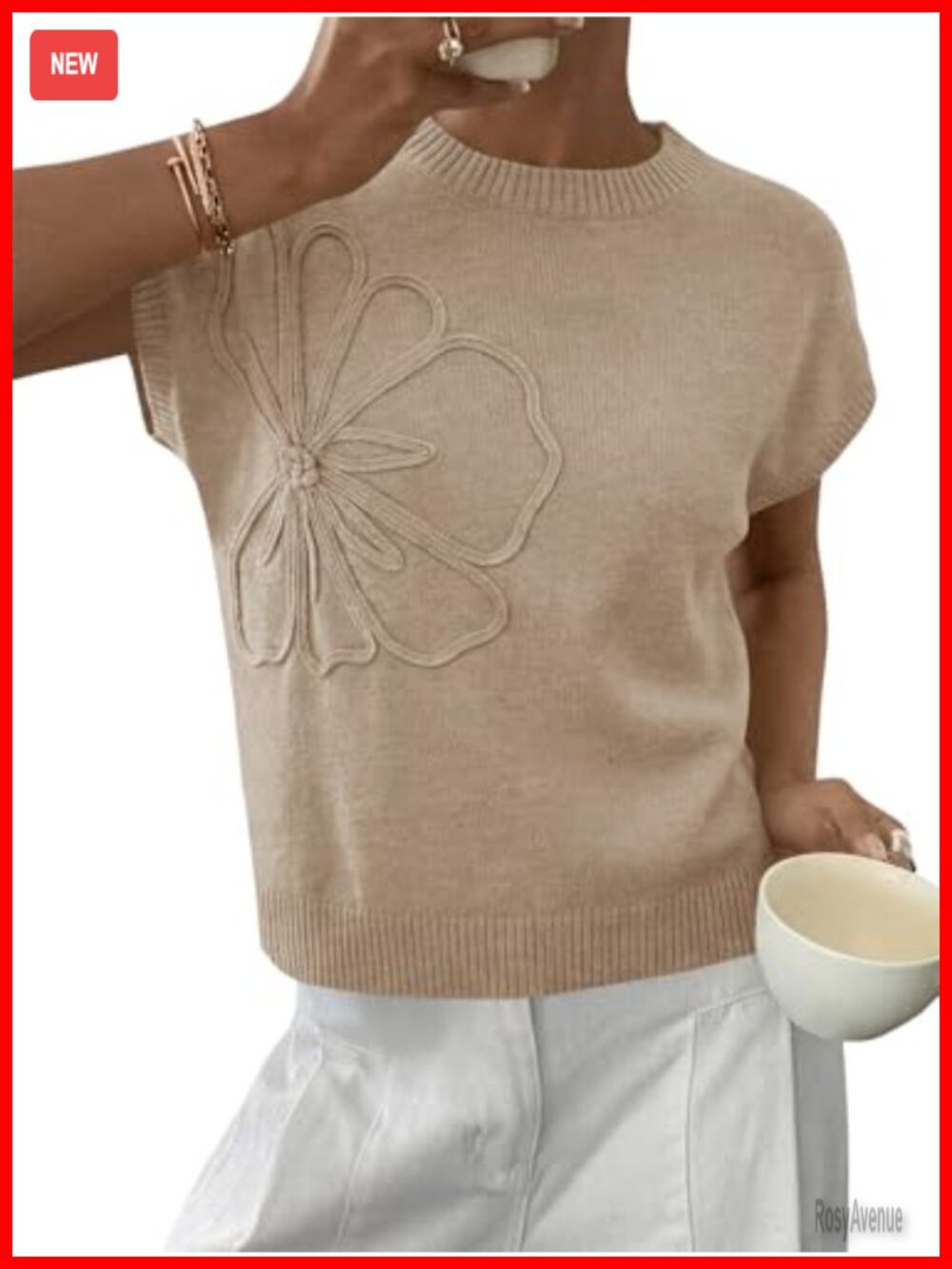 Women's Short Sleeve Floral Knit Sweater Lightweight Summer Pullover